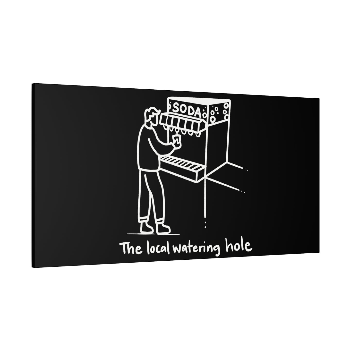 Local Watering Hole Canvas Print - White Ink on Black Background