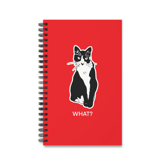 Cattitude Notebook in Red (Sticker Style Cat with White Writing) - Cat Spiral Notebook