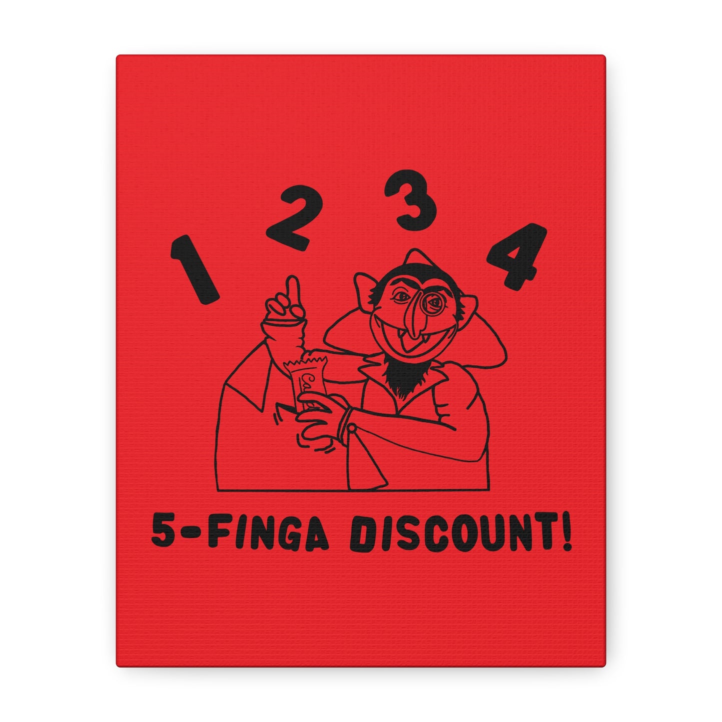 Five Finger Discount Outline Canvas Print Red - Sesame Street The Count Parody Art Print