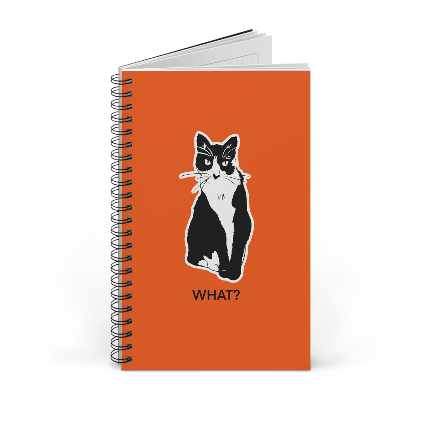 Cattitude Notebook in Orange (Sticker Style Cat with Black Writing) - Cat Spiral Notebook