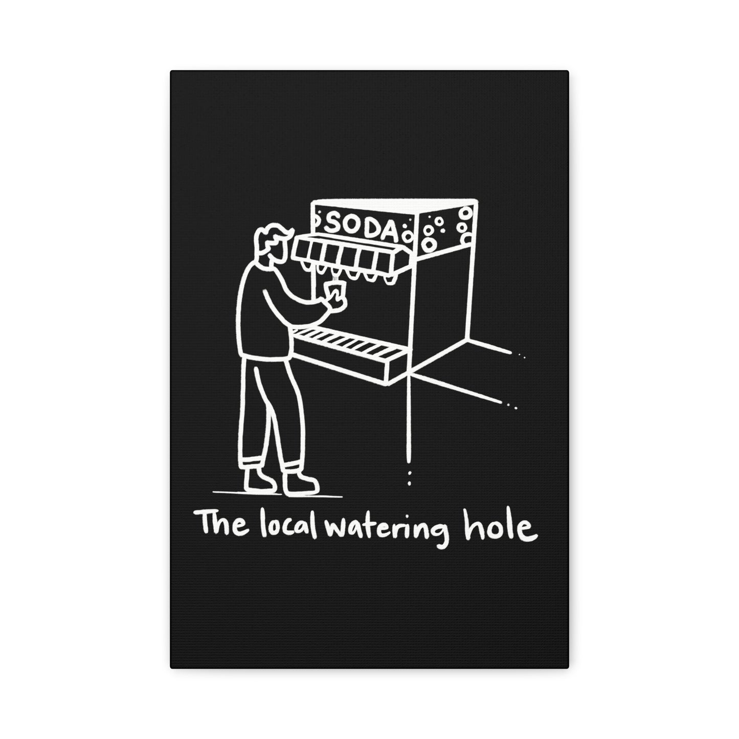 Local Watering Hole Canvas Print - White Ink on Black Background