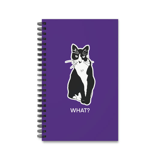 Cattitude Notebook in Purple (Sticker Style Cat with White Writing) - Cat Spiral Notebook