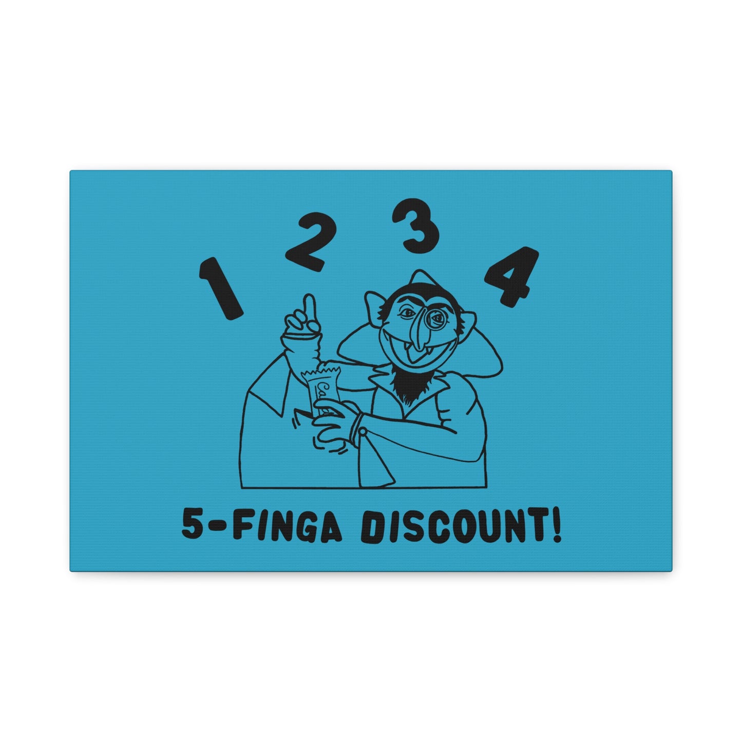 Five Finger Discount Outline Canvas Print Turquoise - Sesame Street The Count Parody Art Print