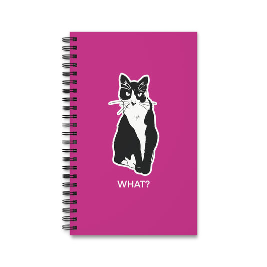 Cattitude Notebook in Pink (Sticker Style Cat with White Writing) - Cat Spiral Notebook