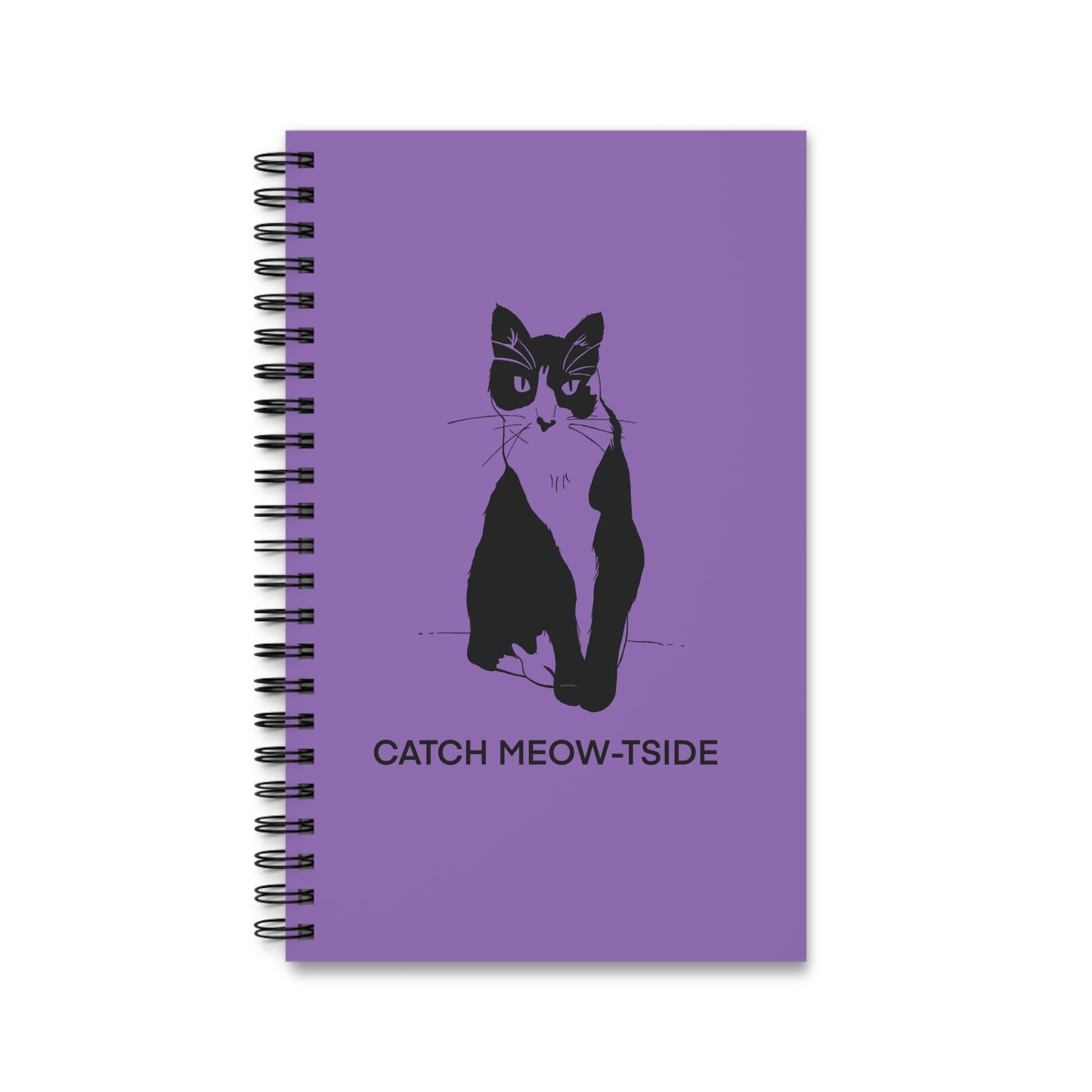 Catch Meow-tside Notebook in Light Purple (Transparent Style Cat) - Cat Spiral Notebook