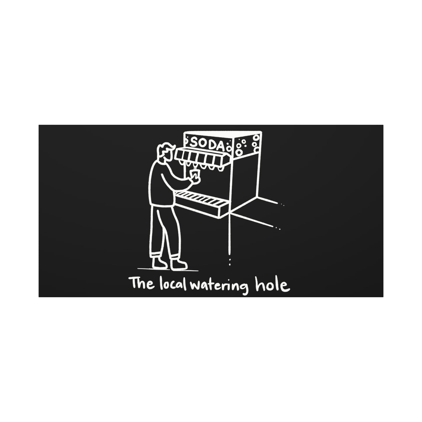 Local Watering Hole Canvas Print - White Ink on Black Background