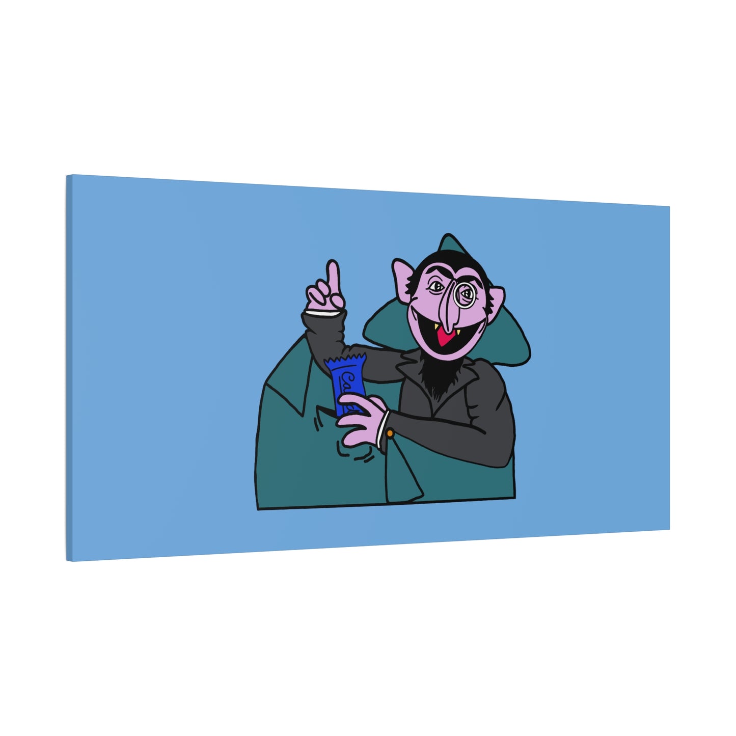 The Count Stealing Candy Canvas Print Light Blue - Sesame Street The Count Parody Art