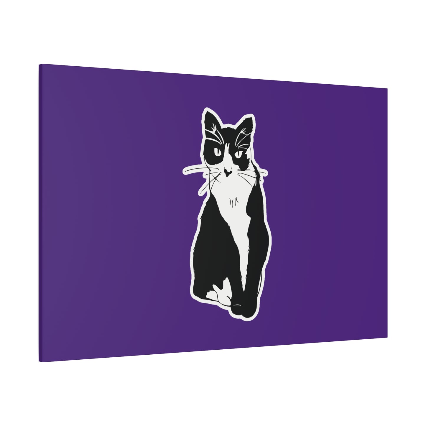 Cat Canvas Print on Purple (Sticker Style Cat) - Cat Drawing Art