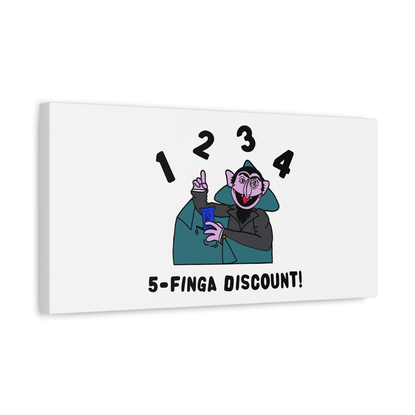 Five Finger Discount Canvas Print White - Sesame Street The Count Parody Art Print