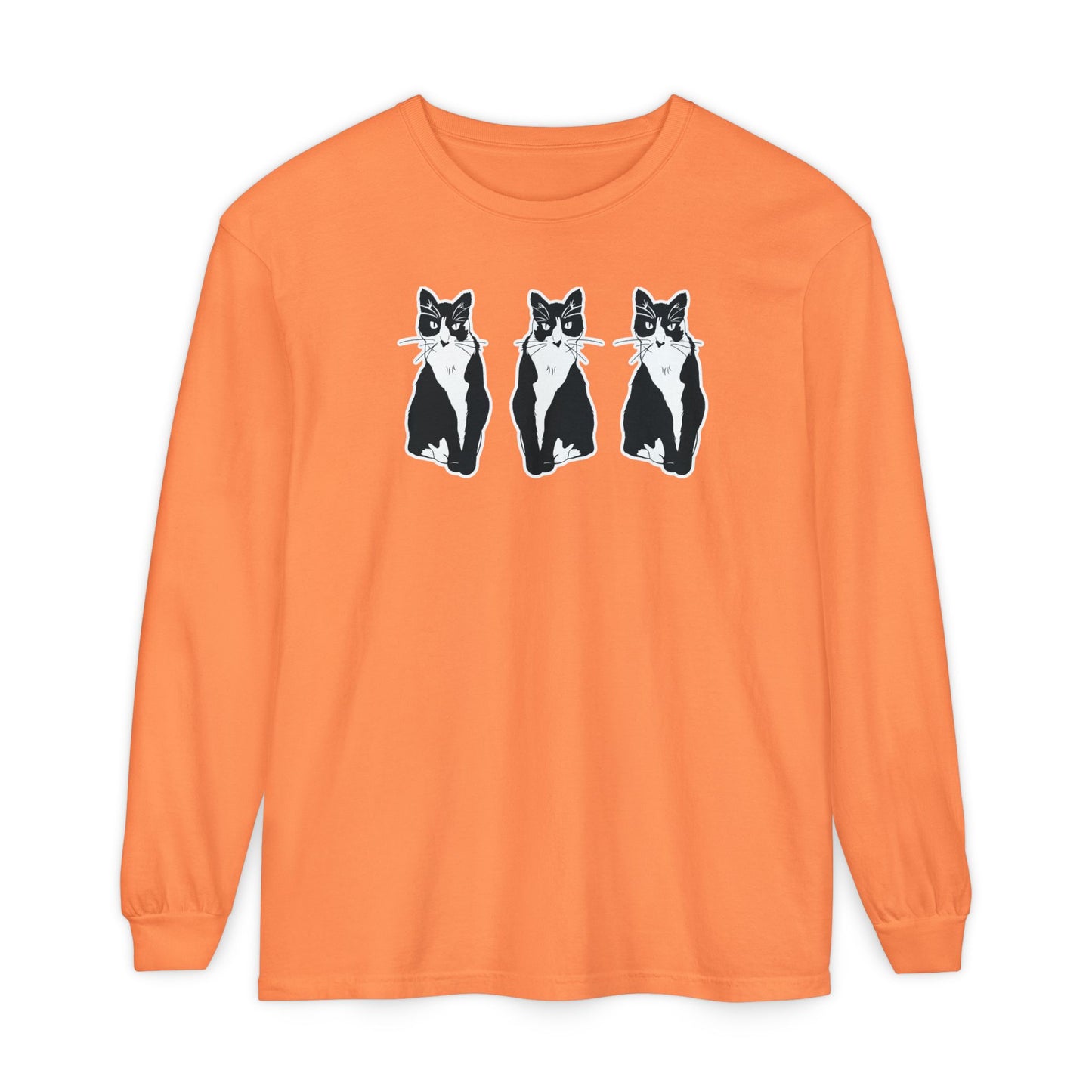 Cat x3 Long Sleeve Tee (Sticker Style Cat) - Cat Drawing Shirt