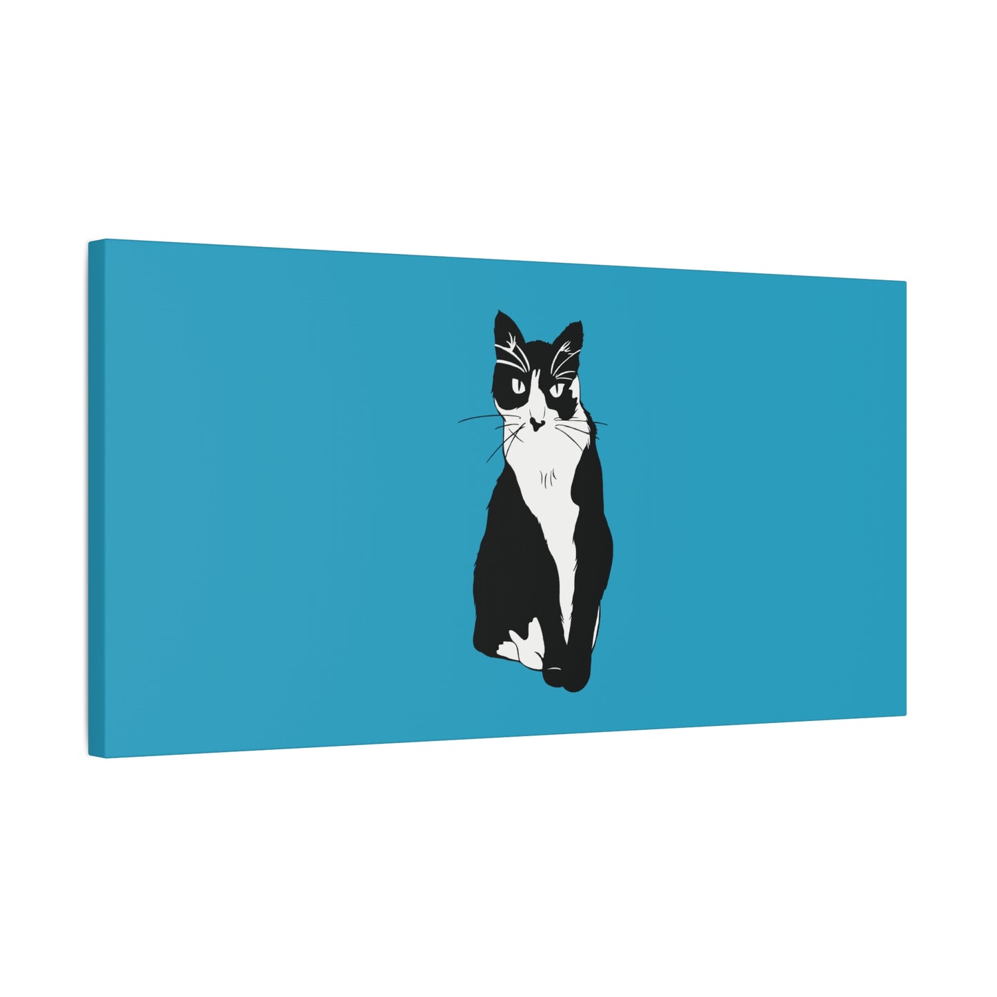 Cat Canvas on Turquoise (B&W Style Cat) - Cat Drawing Art