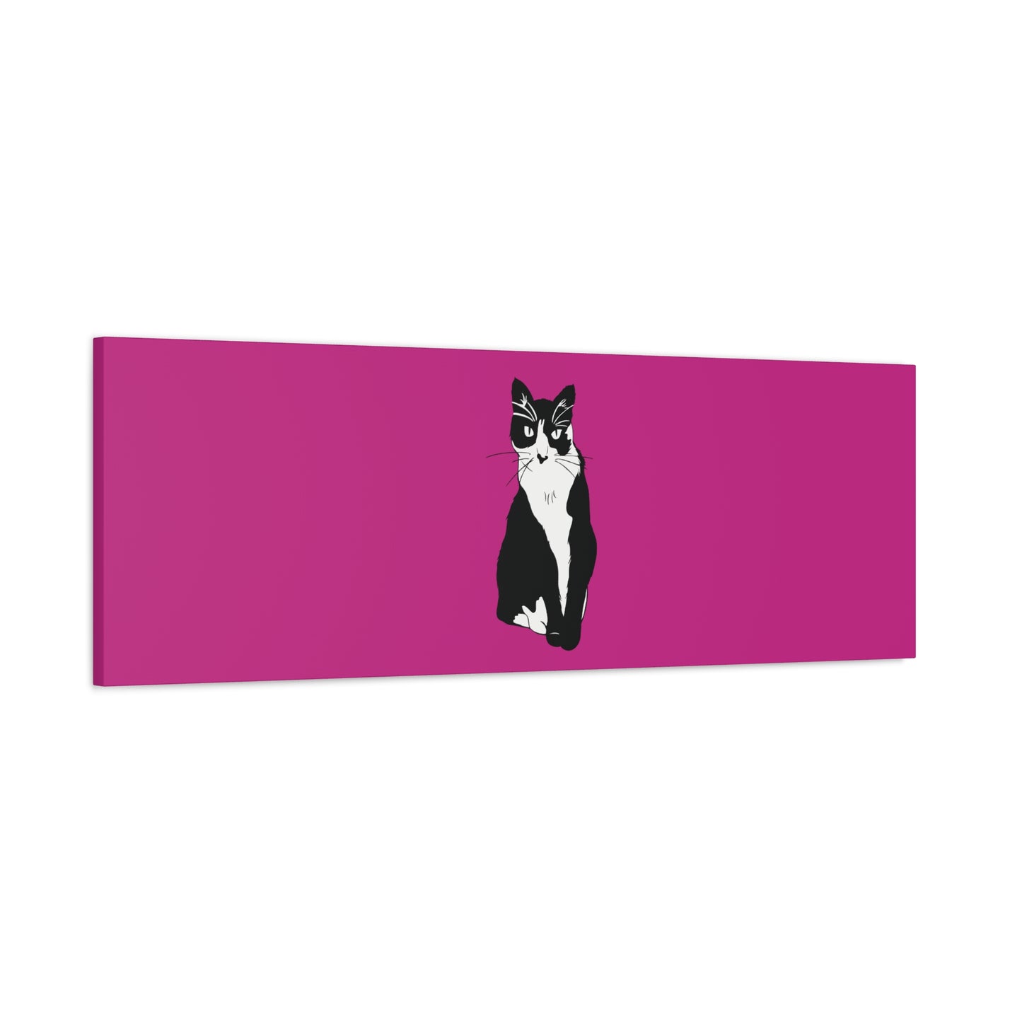 Cat Canvas on Pink (B&W Style Cat) - Cat Drawing Art