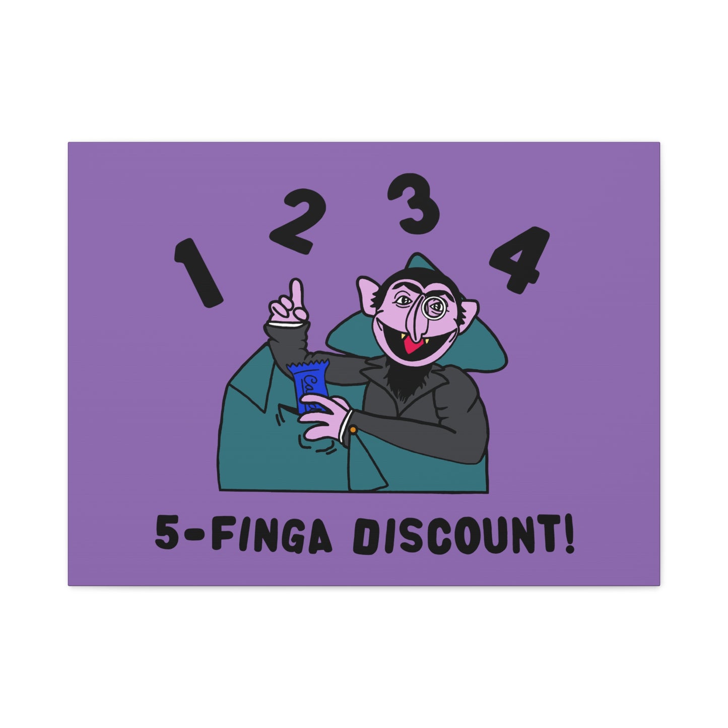 Five Finger Discount Canvas Print Light Purple - Sesame Street The Count Parody Art Print