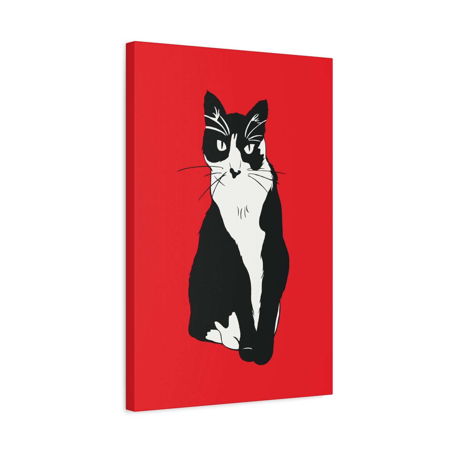 Cat Canvas on Red (B&W Style Cat) - Cat Drawing Art