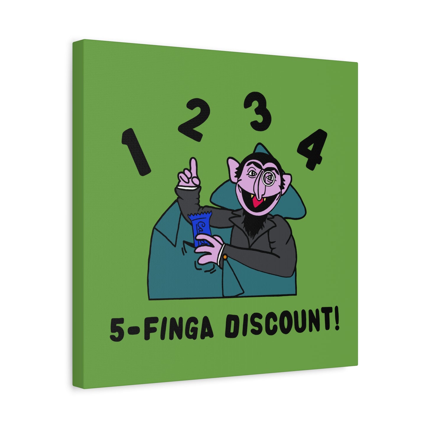 Five Finger Discount Canvas Print Green - Sesame Street The Count Parody Art Print