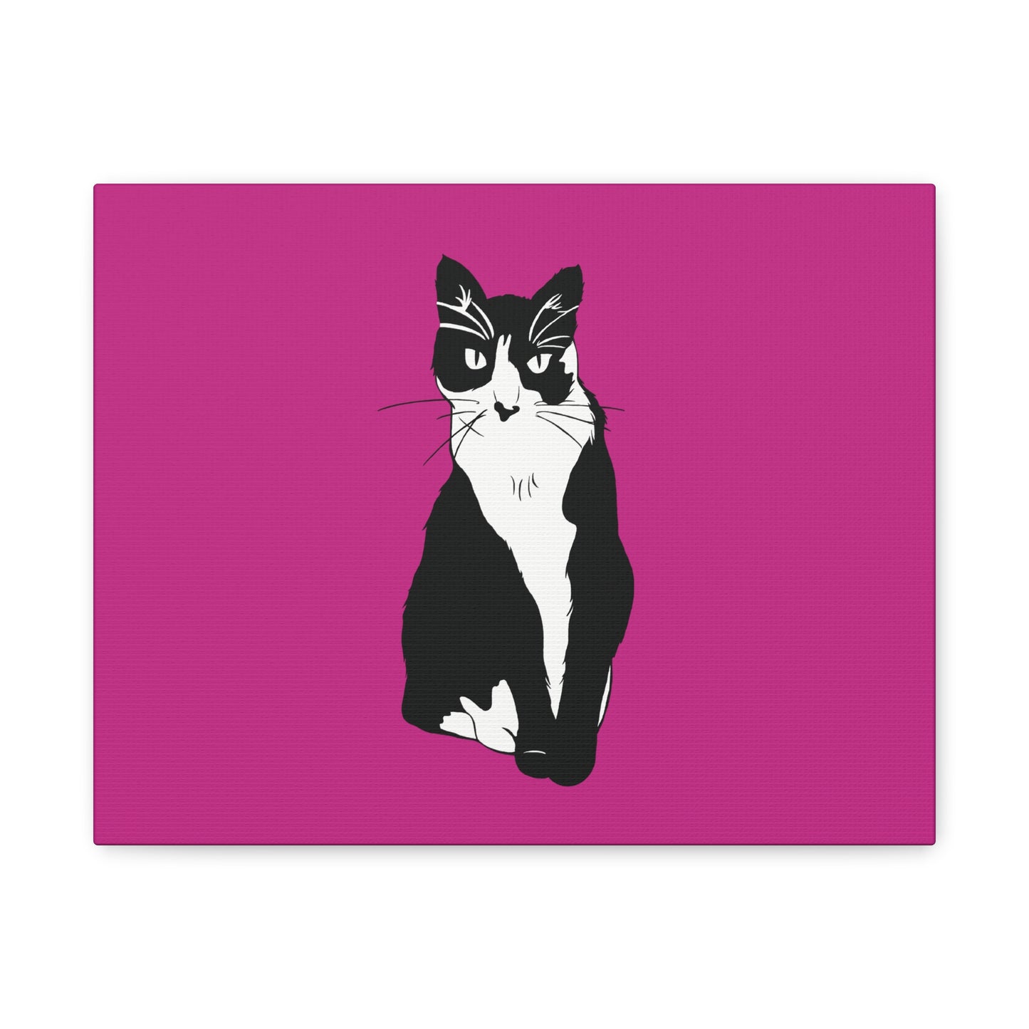 Cat Canvas on Pink (B&W Style Cat) - Cat Drawing Art