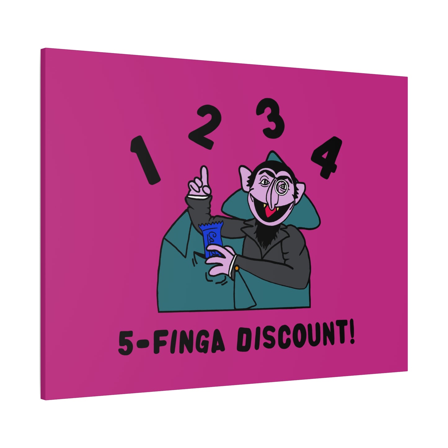 Five Finger Discount Canvas Print Pink - Sesame Street The Count Parody Art Print