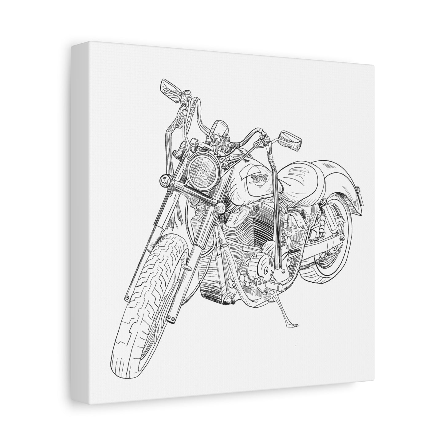 Ride Me Harley Motorcycle Sketch Canvas Print - Black Ink on White Background