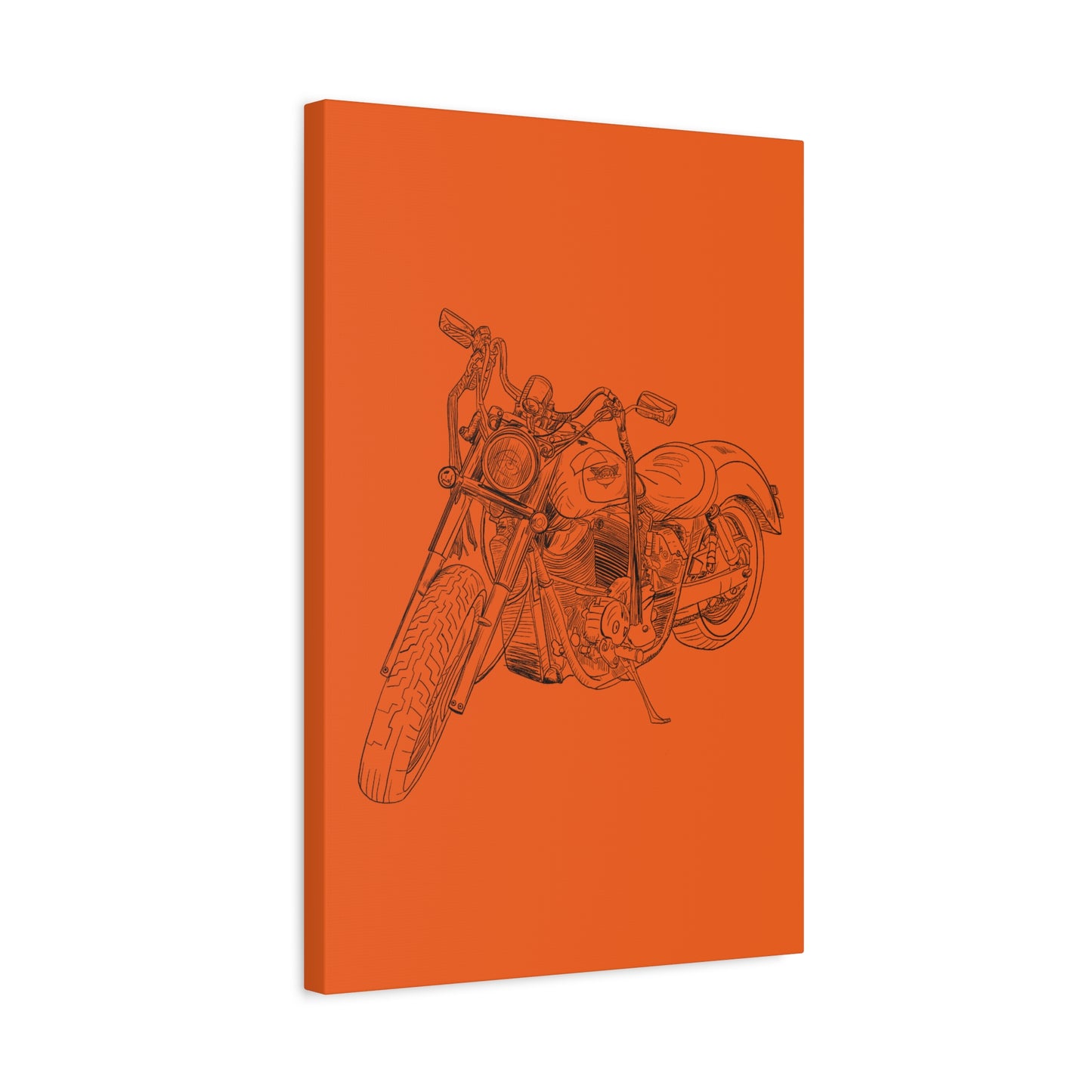 Ride Me Harley Motorcycle Sketch Canvas Print - Black Ink on Orange Background