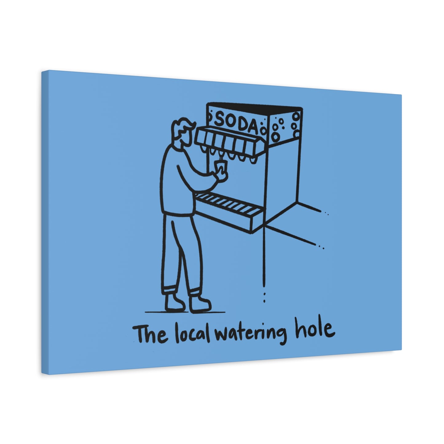 Local Watering Hole Canvas Print - White Ink on Black Background