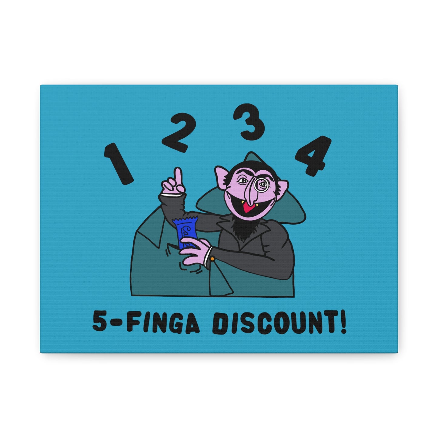 Five Finger Discount Canvas Print Turquoise - Sesame Street The Count Parody Art Print