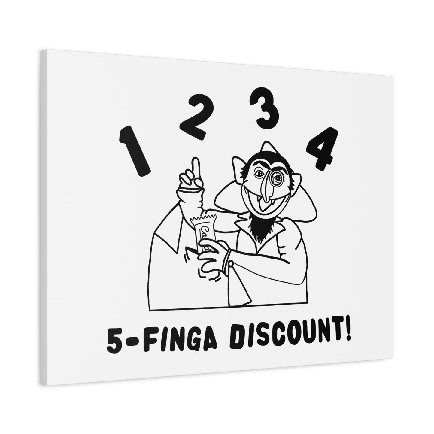 Five Finger Discount Outline Canvas Print White - Sesame Street The Count Parody Art Print