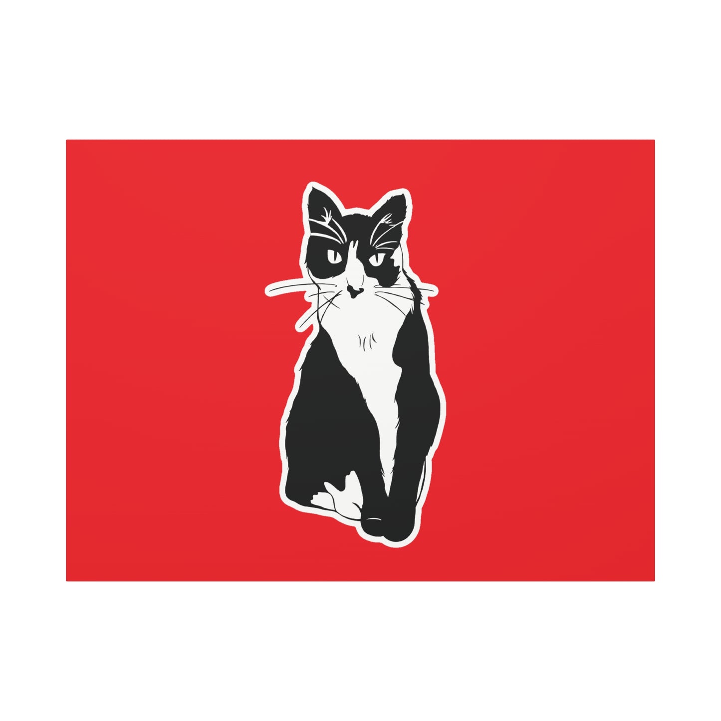 Cat Canvas Print on Red (Sticker Style Cat) - Cat Drawing Art