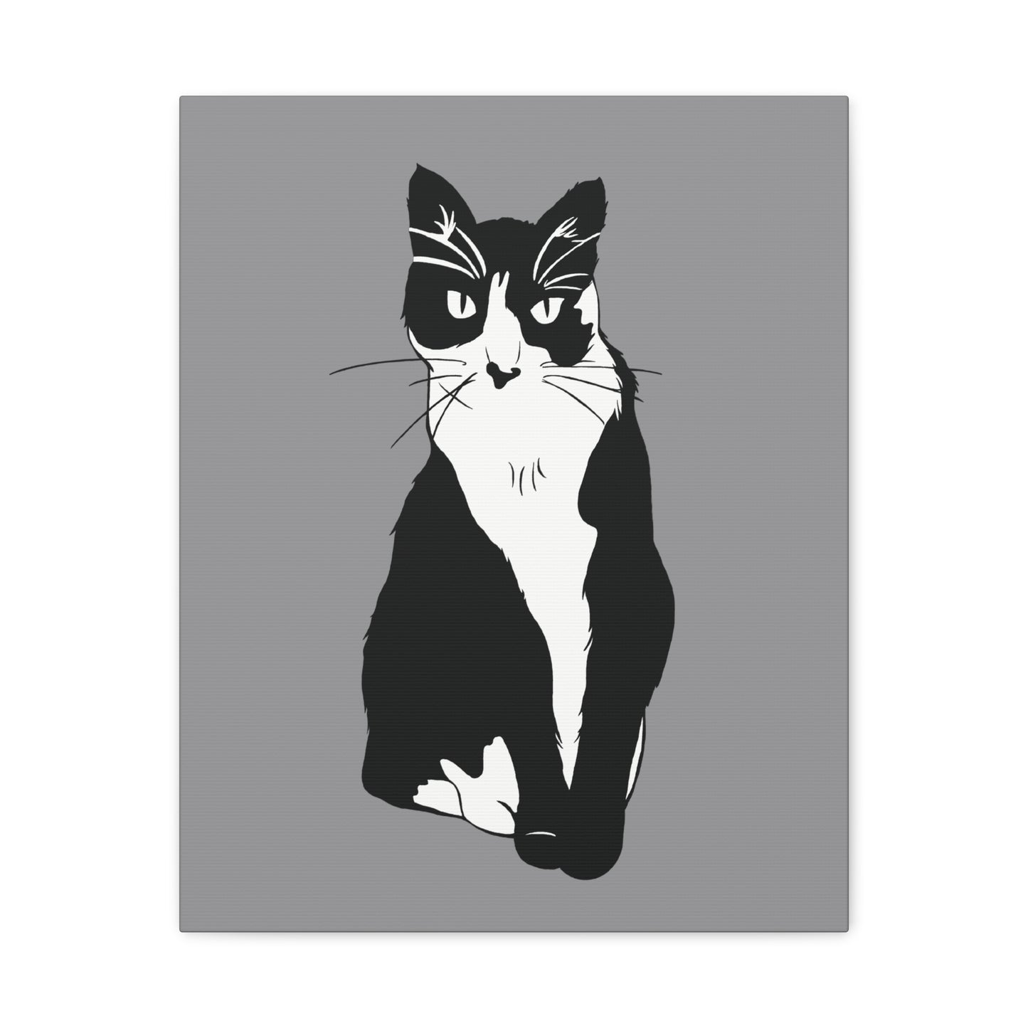 Cat Canvas on Grey (B&W Style Cat) - Cat Drawing Art