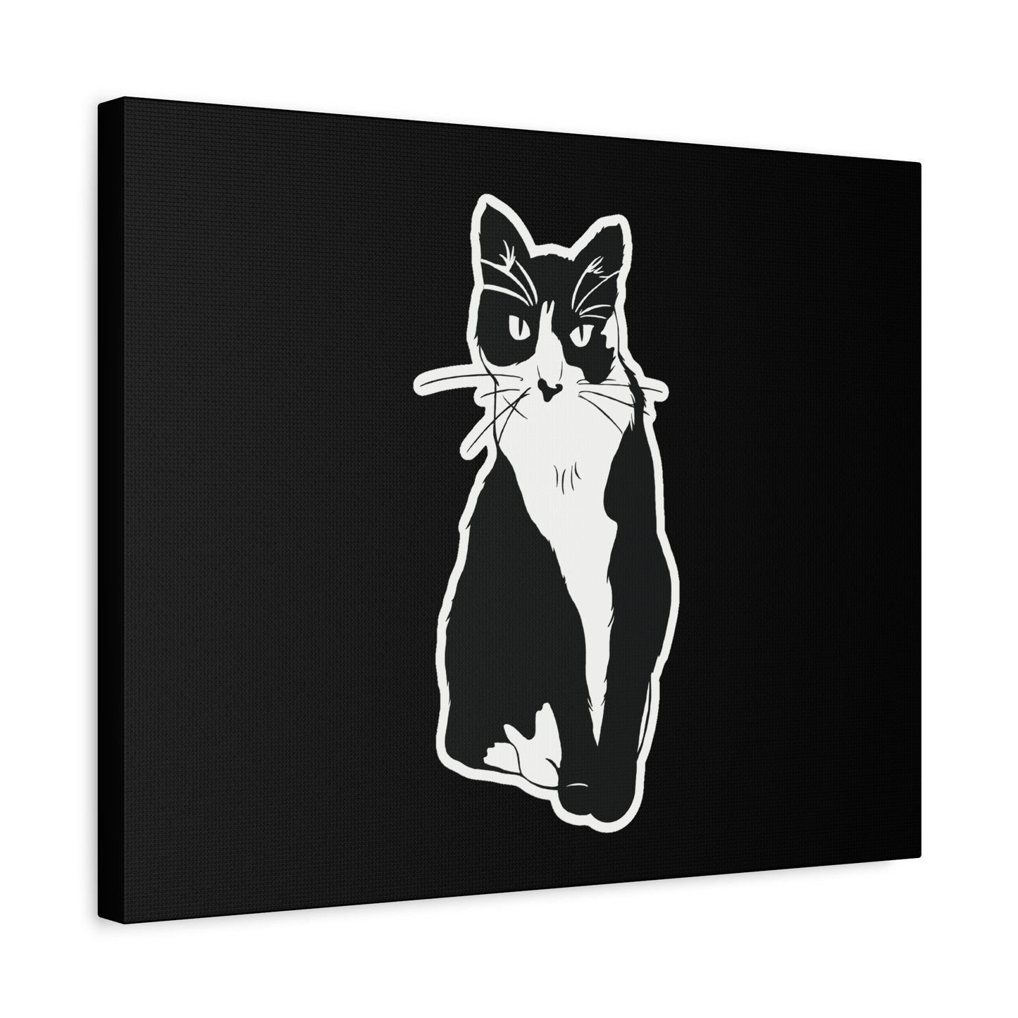 Cat Canvas Print on Black (Sticker Style Cat) - Cat Drawing Art