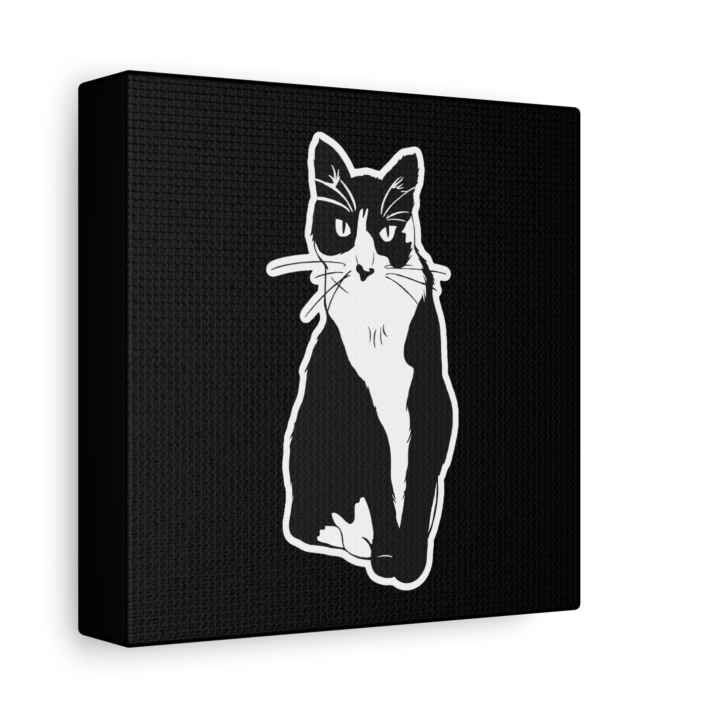 Cat Canvas Print on Black (Sticker Style Cat) - Cat Drawing Art