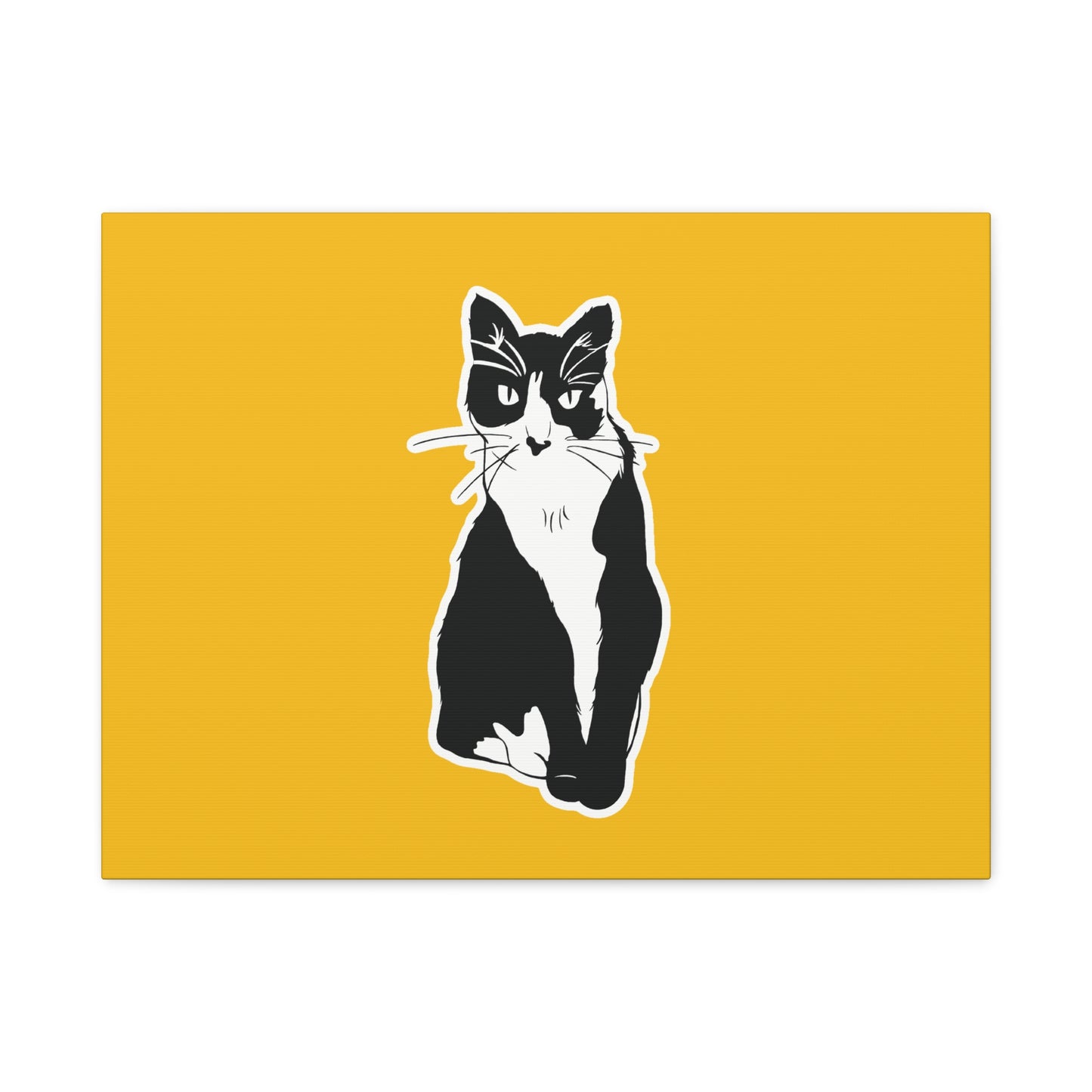 Cat Canvas Print on Yellow (Sticker Style Cat) - Cat Drawing Art