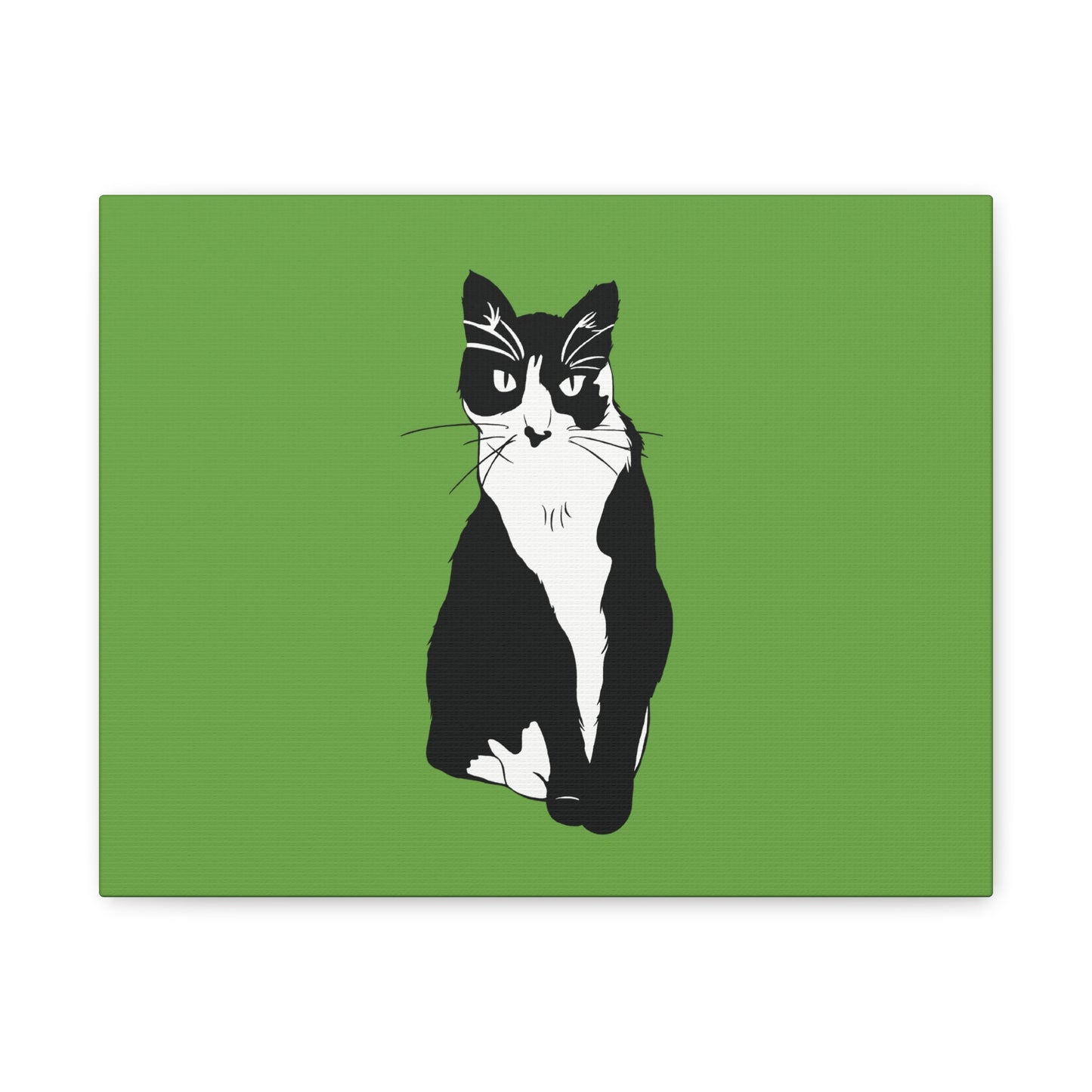 Cat Canvas on Green (B&W Style Cat) - Cat Drawing Art