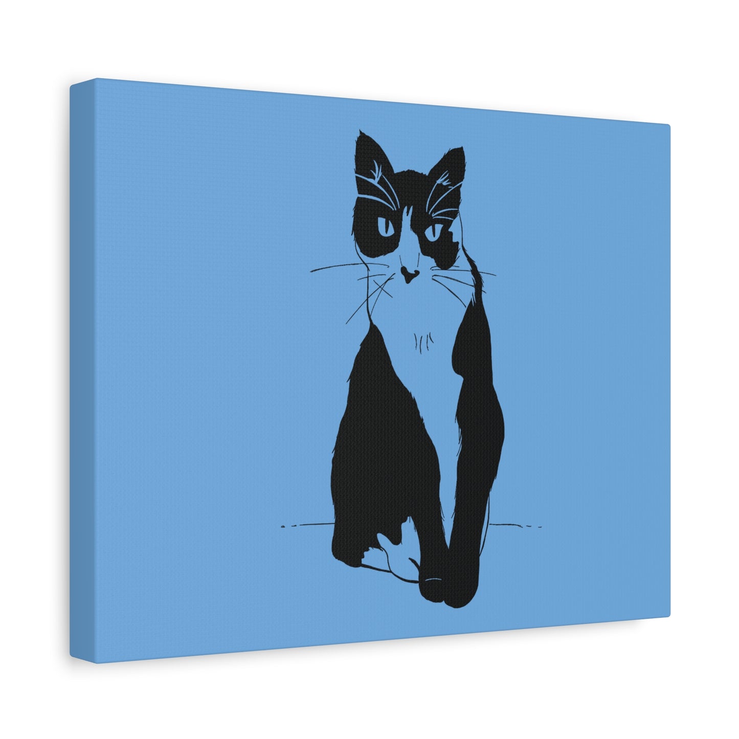 Cat Canvas Print on Light Blue (Transparent Style Cat) - Cat Drawing Art