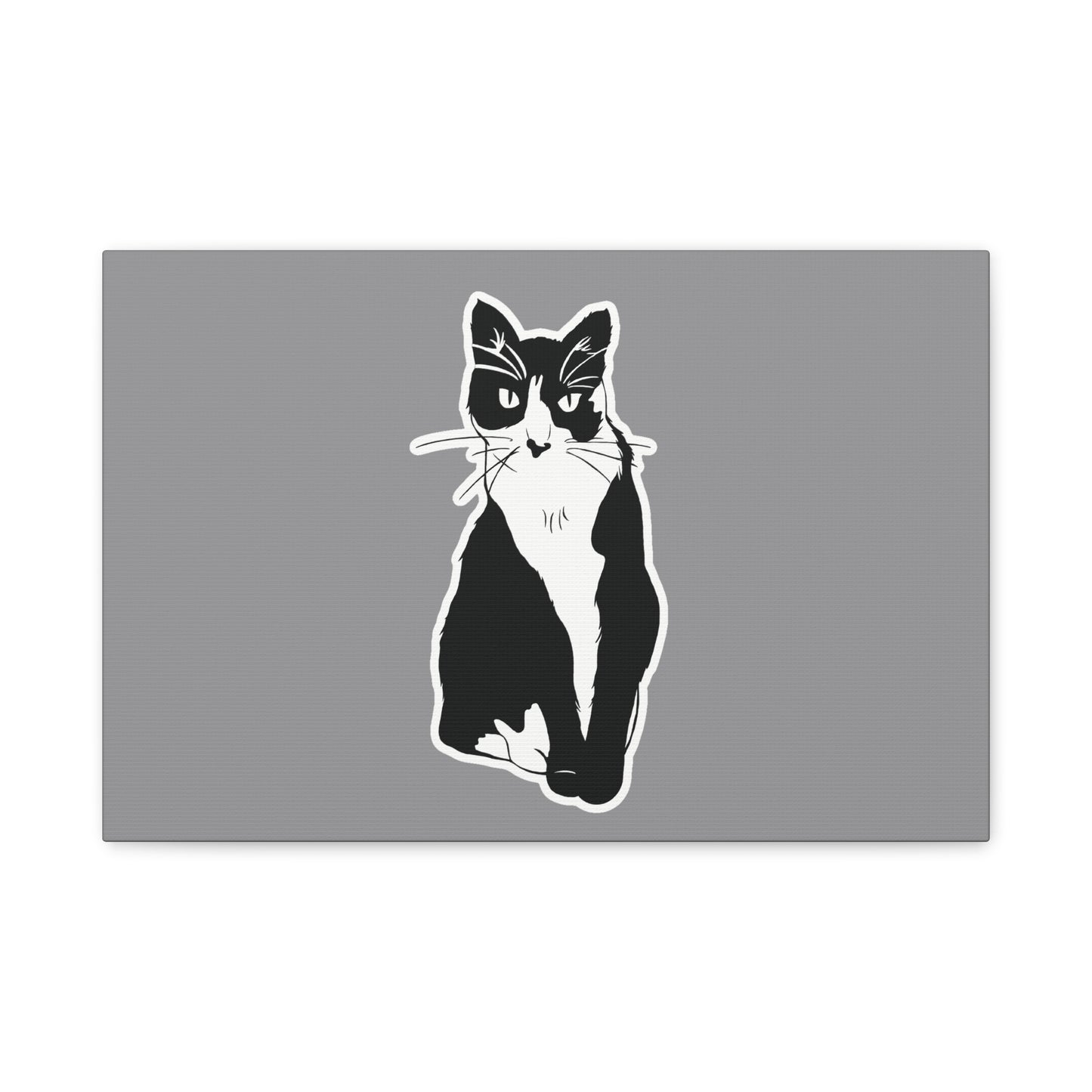 Cat Canvas Print on Grey (Sticker Style Cat) - Cat Drawing Wall Art