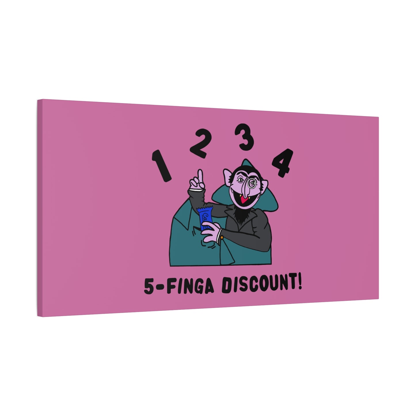Five Finger Discount Canvas Print Light Pink - Sesame Street The Count Parody Art Print