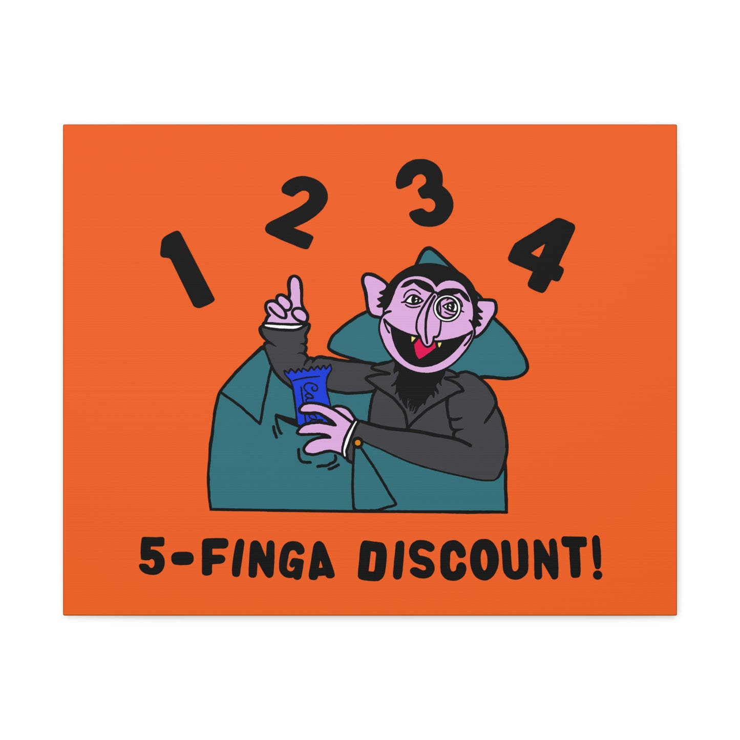 Five Finger Discount Canvas Print Orange - Sesame Street The Count Parody Art Print