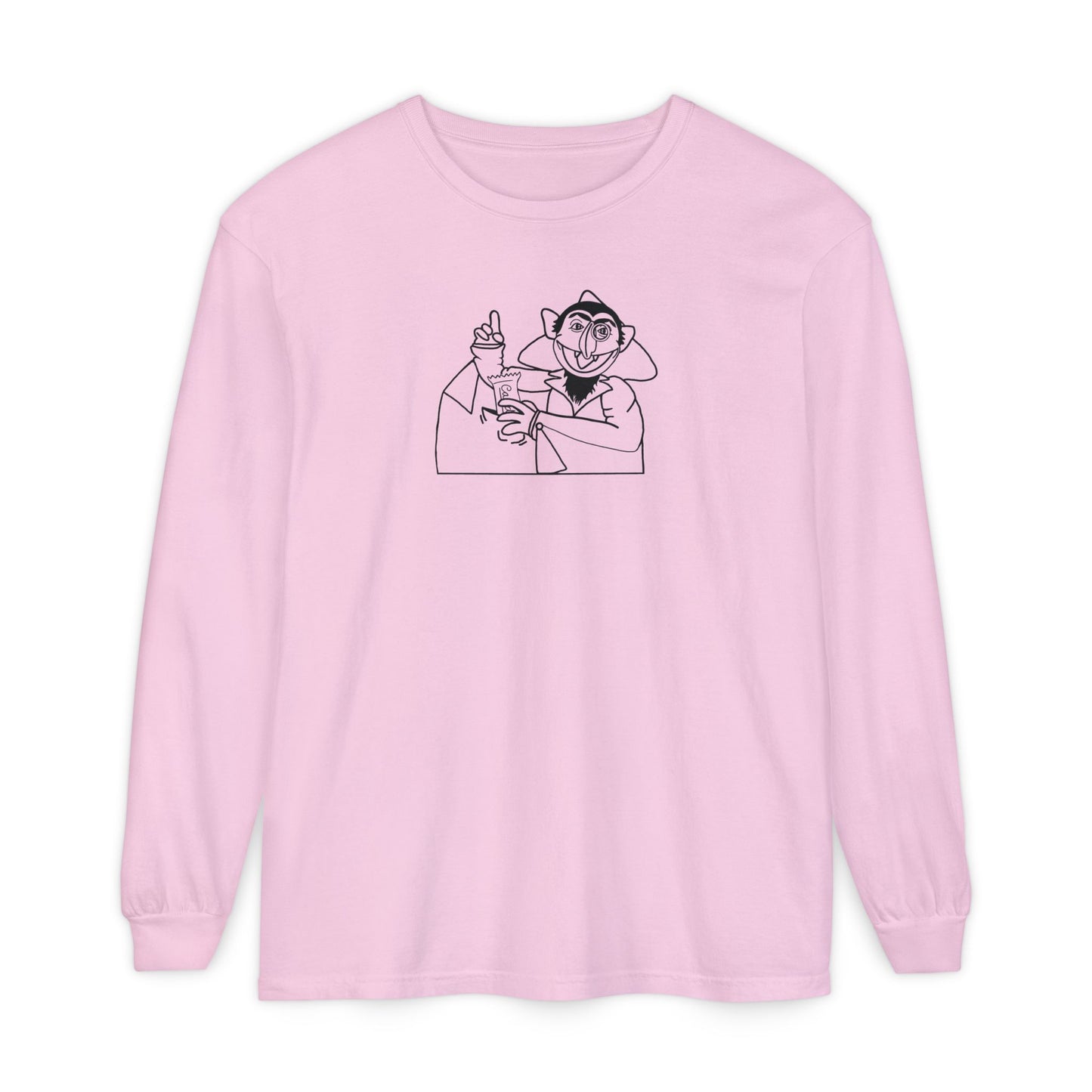 The Count Stealing Candy Outline Long Sleeve Tee - Sesame Street The Count Parody Shirt