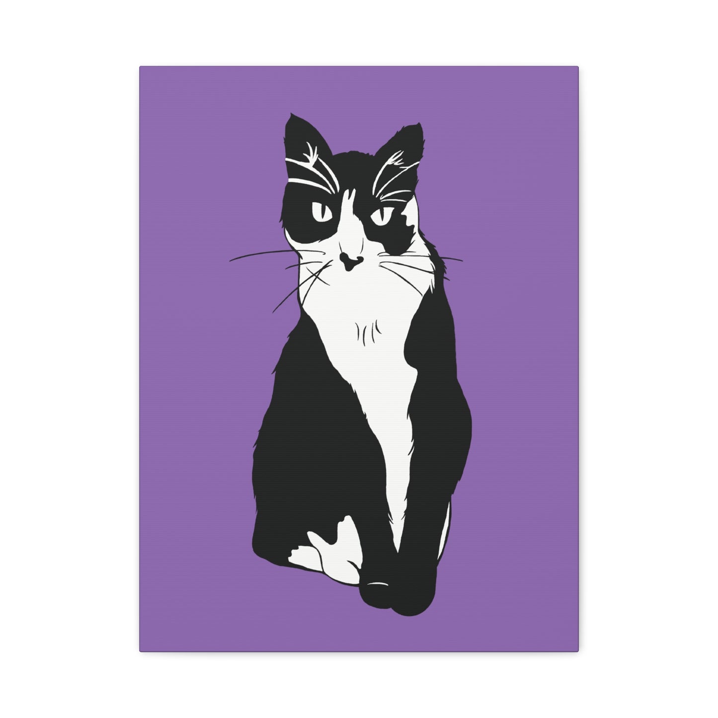 Cat Canvas on Light Purple (B&W Style Cat) - Cat Drawing Art
