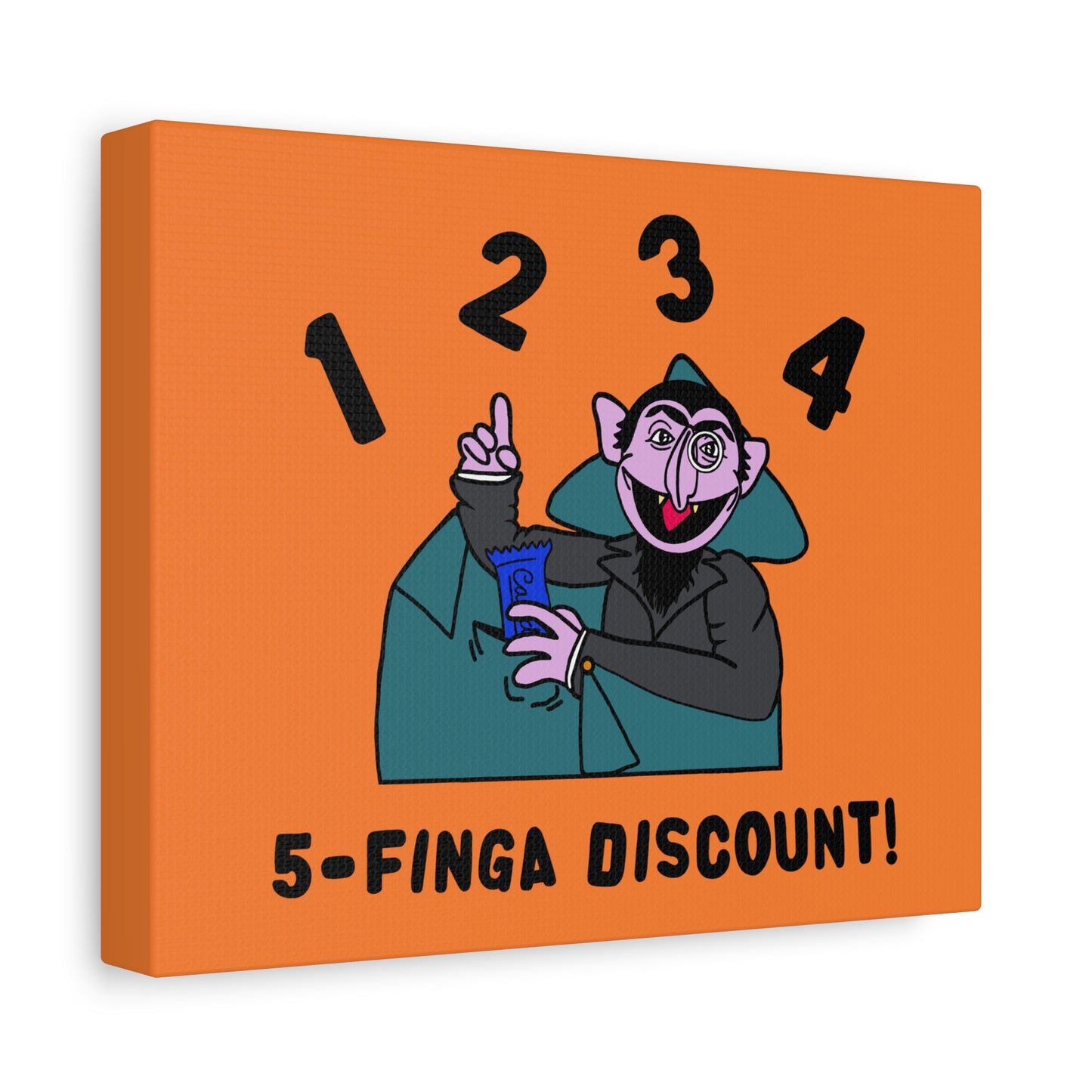 Five Finger Discount Canvas Print Light Orange - Sesame Street The Count Parody Art Print