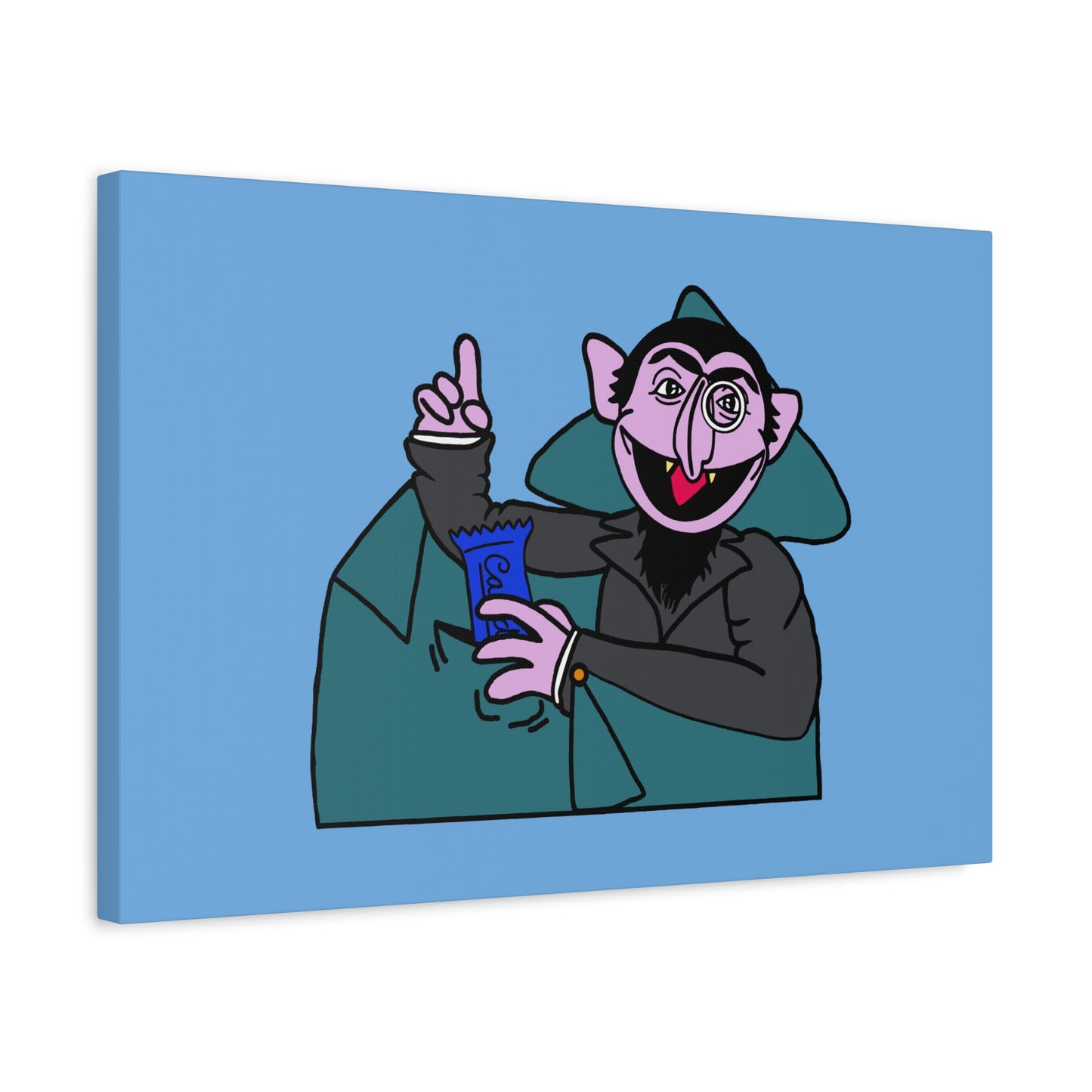 The Count Stealing Candy Canvas Print Light Blue - Sesame Street The Count Parody Art