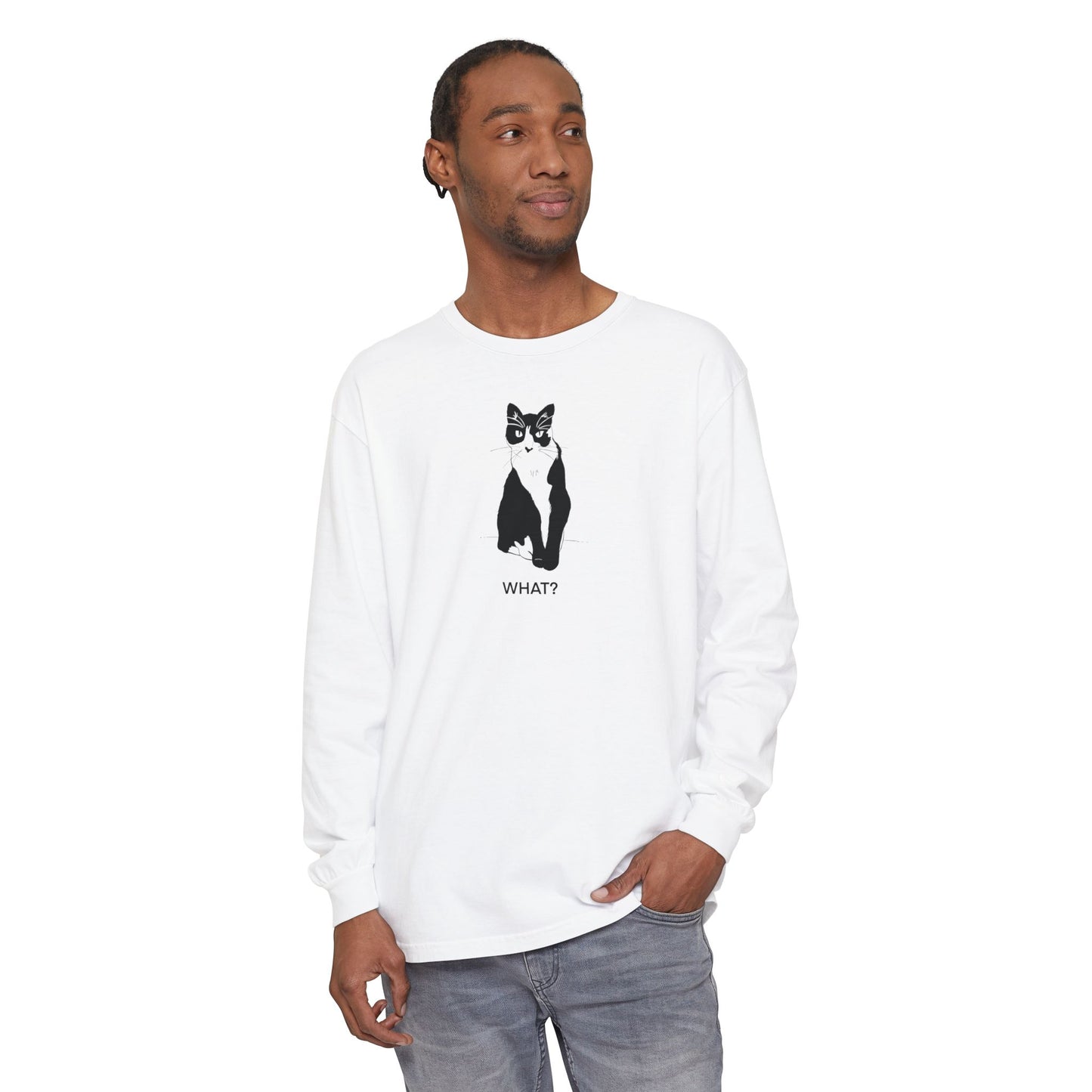 Cattitude Long Sleeve Tee (Transparent Style Cat) - Cat What Shirt
