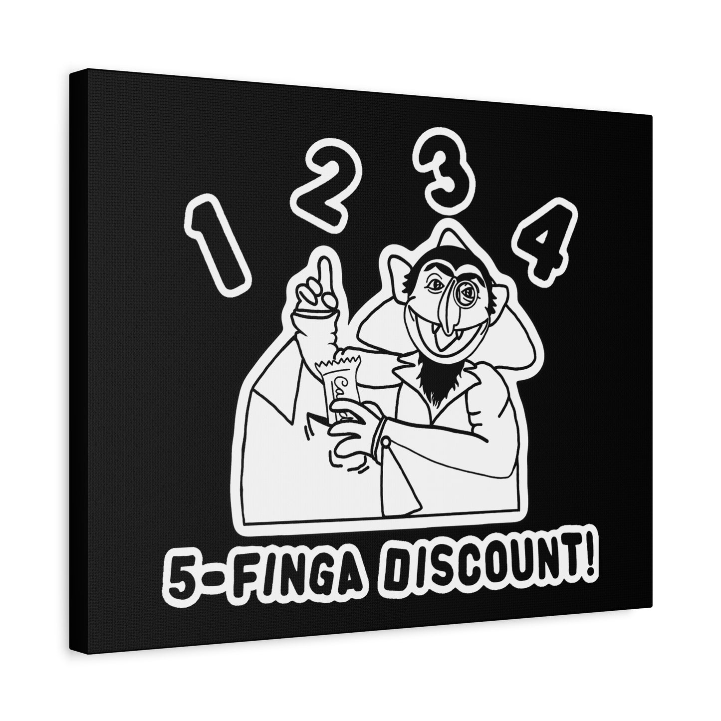 Five Finger Discount Outline Canvas Print Black - Sesame Street The Count Parody Art Print