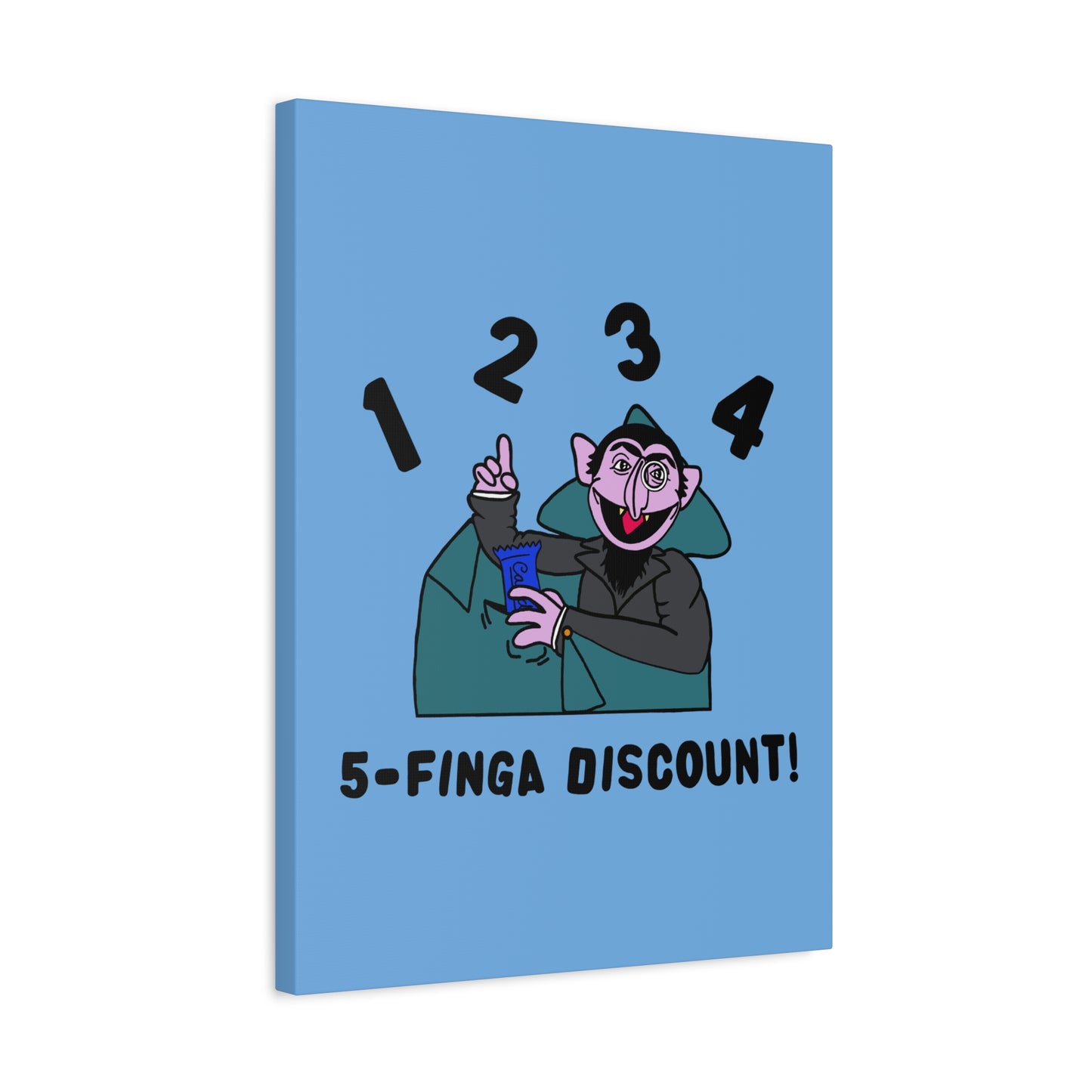 Five Finger Discount Canvas Print Light Blue - Sesame Street The Count Parody Art Print