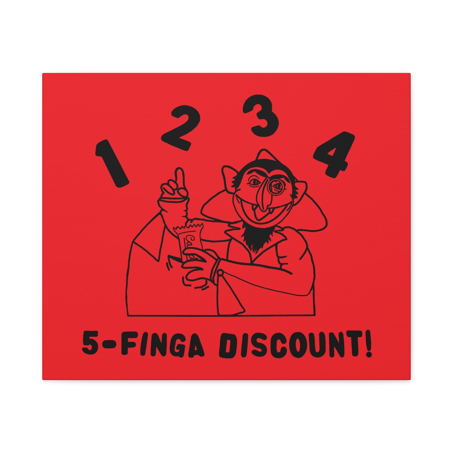 Five Finger Discount Outline Canvas Print Red - Sesame Street The Count Parody Art Print