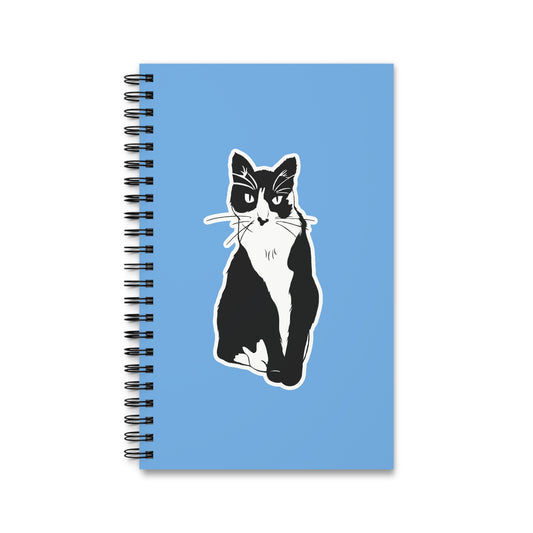 Cat Notebook in Light Blue (Sticker Style Cat) - Cat Spiral Notebook