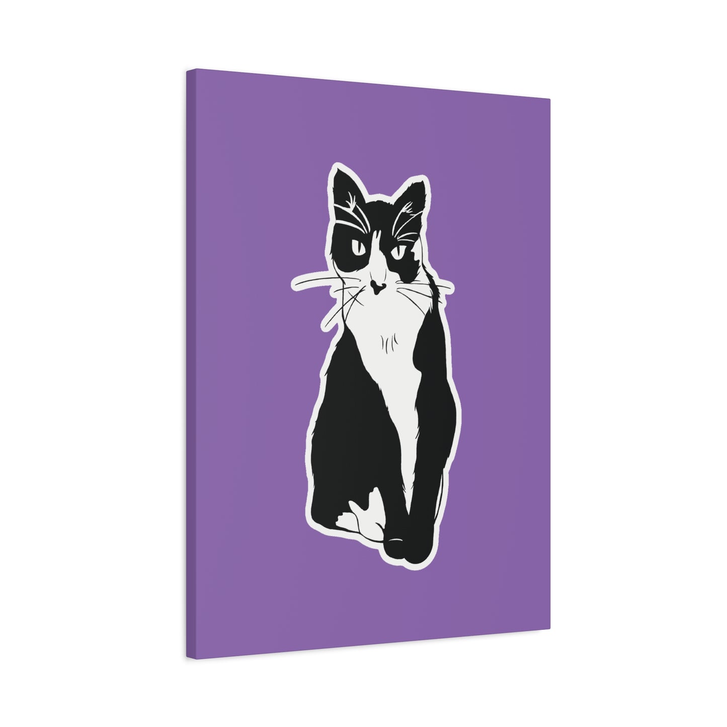 Cat Canvas on Light Purple (Sticker Style Cat) - Cat Drawing Art