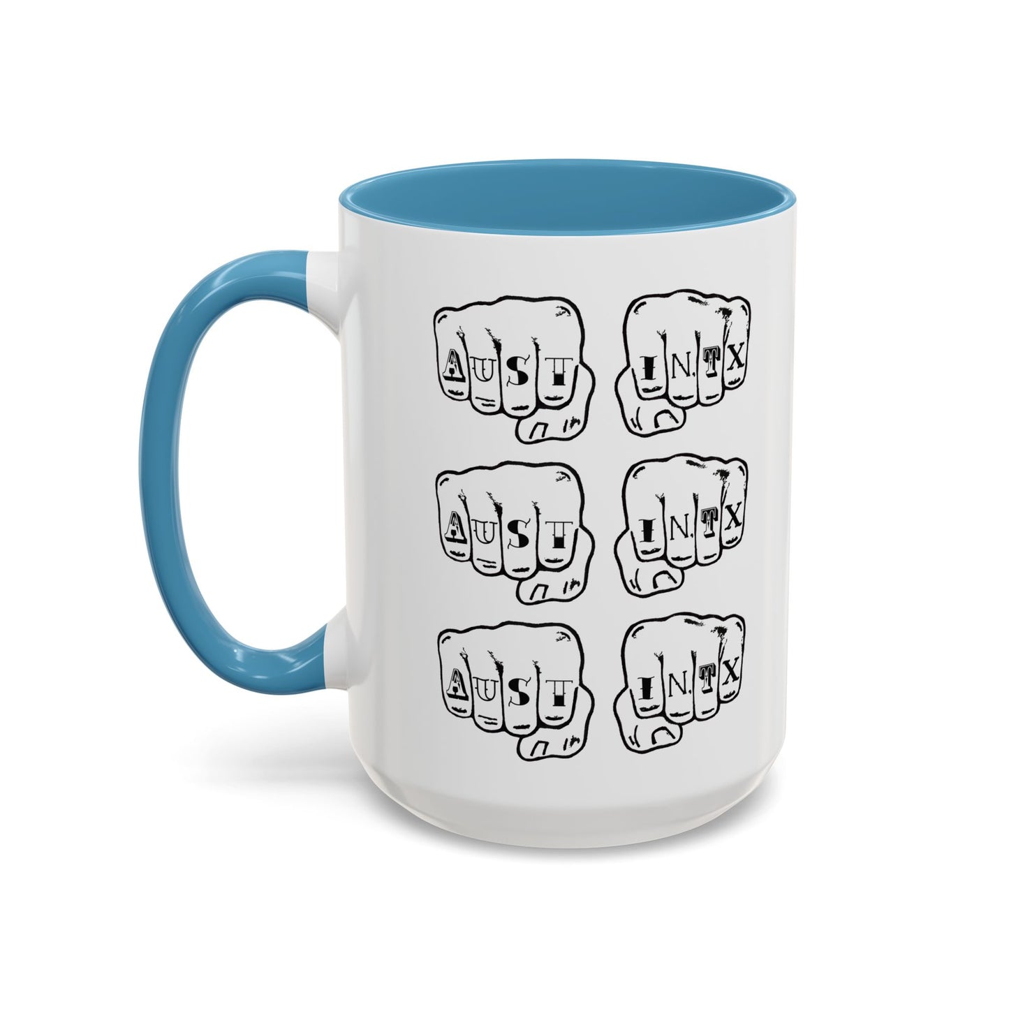 Austin Knuckle Tats Tattooed Fists Accent Mug Fists Stack Edition