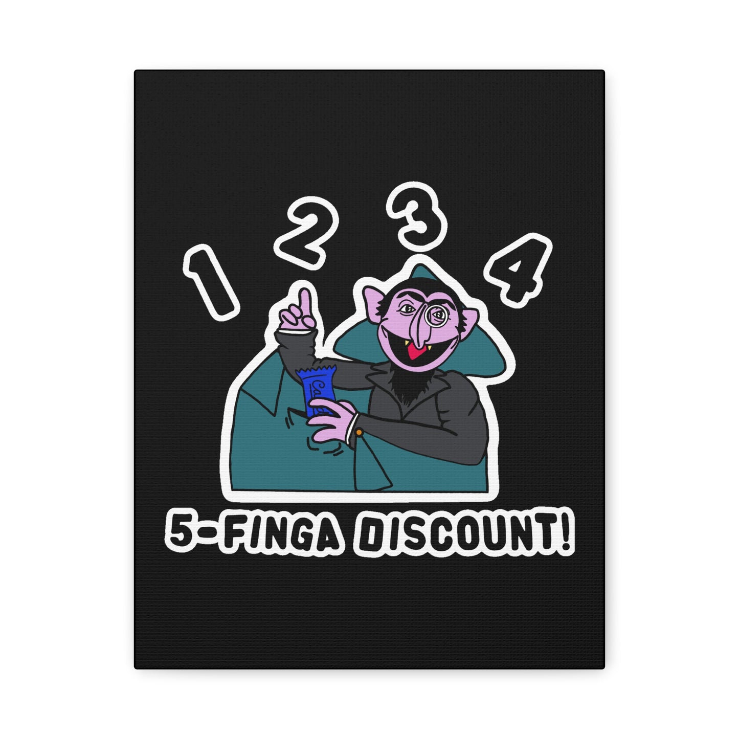 Five Finger Discount Canvas Print Black - Sesame Street The Count Parody Art Print