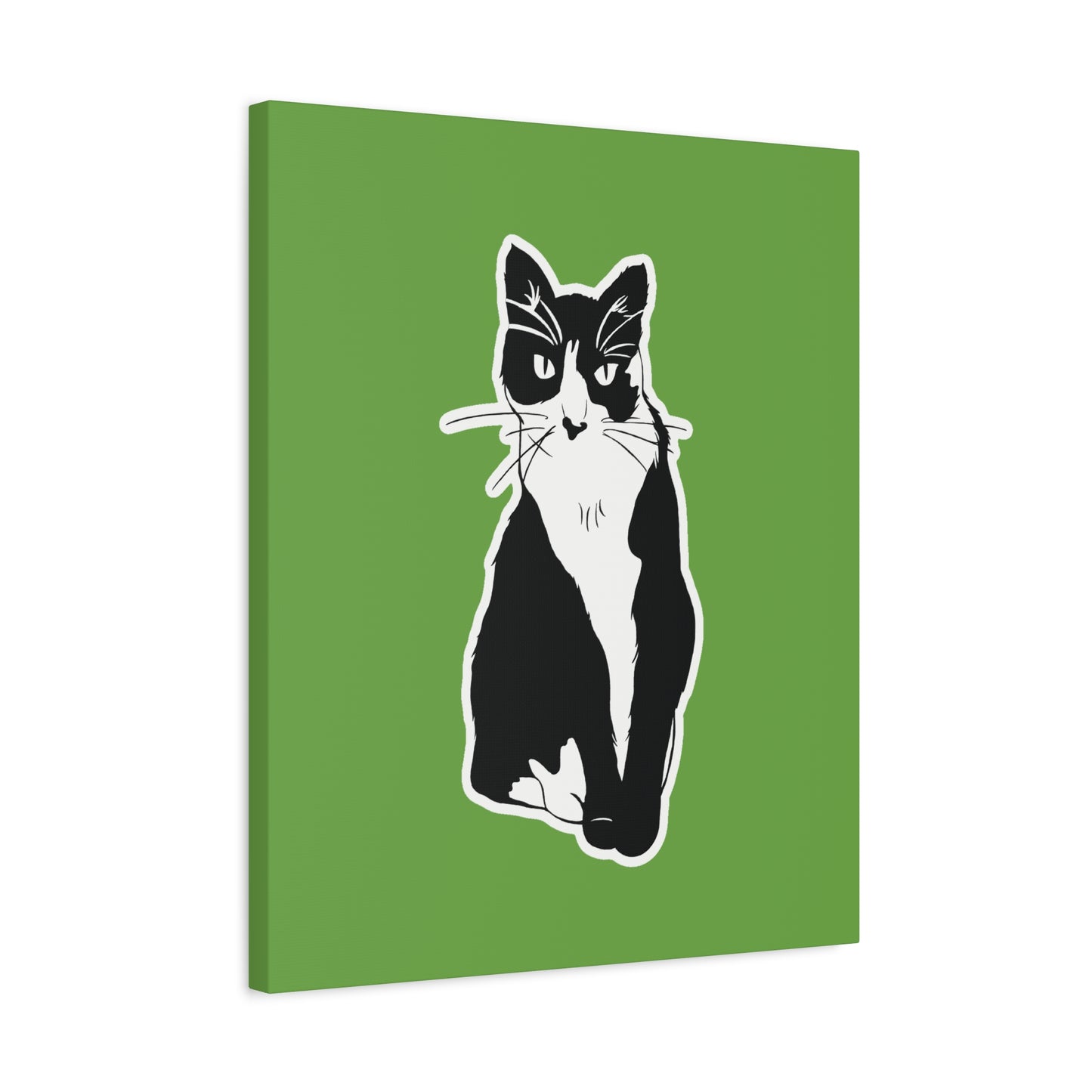 Cat Canvas Print on Green (B&W Style Cat) - Cat Drawing Art