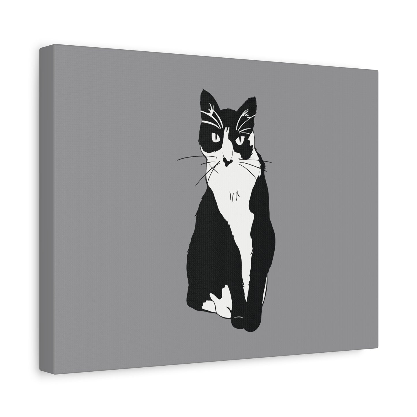 Cat Canvas on Grey (B&W Style Cat) - Cat Drawing Art